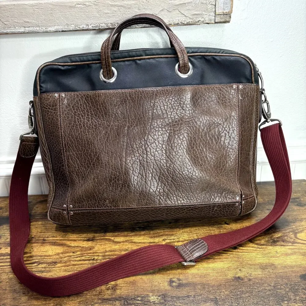 Tusk Computer Brief Messenger Bag Leather Padded Adjustable Strap FLAW READ